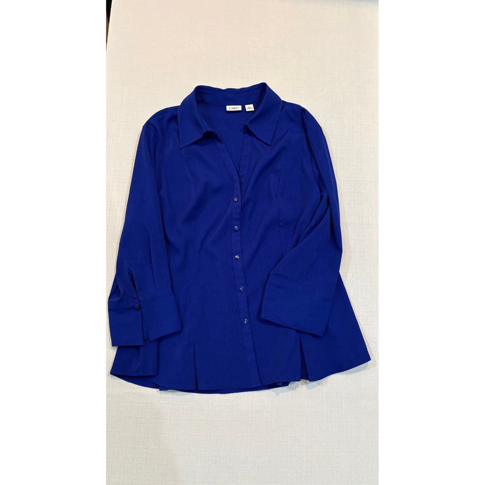 Cato Blouse Women XL Royal Blue Excellent 3/4 Sleeve Button Up Career Top